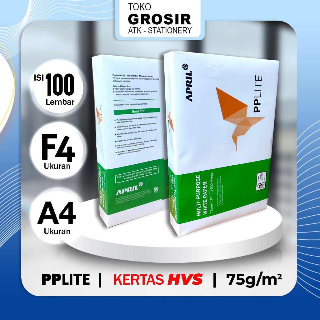 100 LEMBAR Kertas HVS F4/A4/ PPLITE 75Gsm/ 100 lembar/ Kertas HVS F4/ A4/ 75gsm/ PPLITE