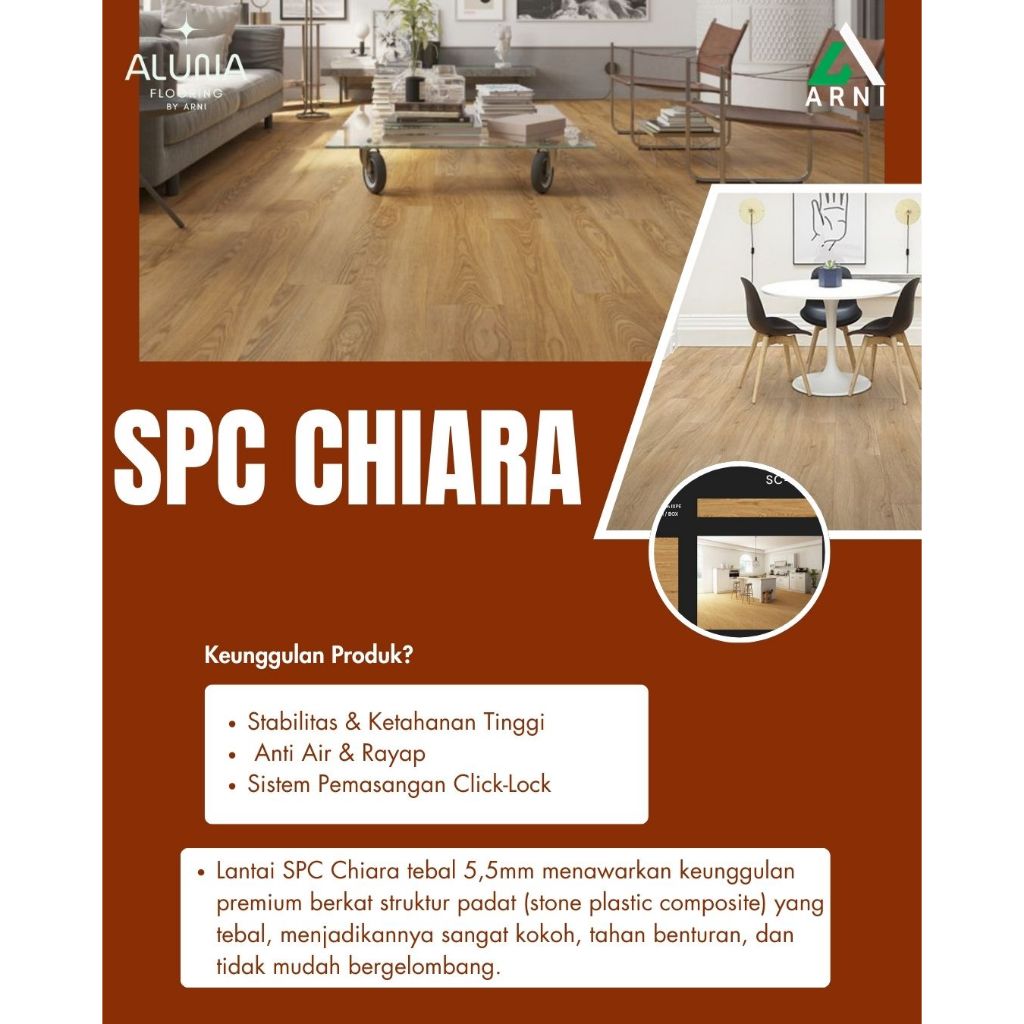 SPC Click Chiara Tebal 5 mm (4 + 1,5 mm IXPE) | SPC Click Kualitas Premium | Dekorasi Lantai Spc | D