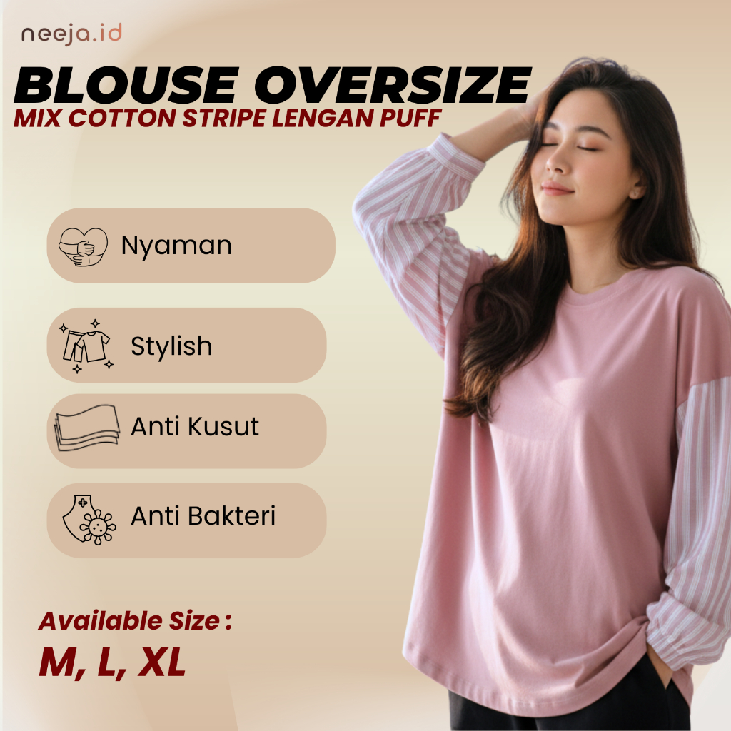 neeja - Kaos Oversize Wanita Lengan Panjang Salur Stripe Cotton Corduroy With Slit