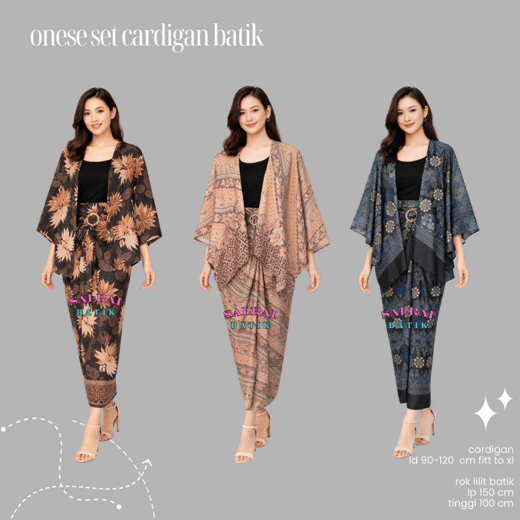 stelan batik wanita modern stelan cardigan motif batik model batwing dan rok lilit batik kekinian