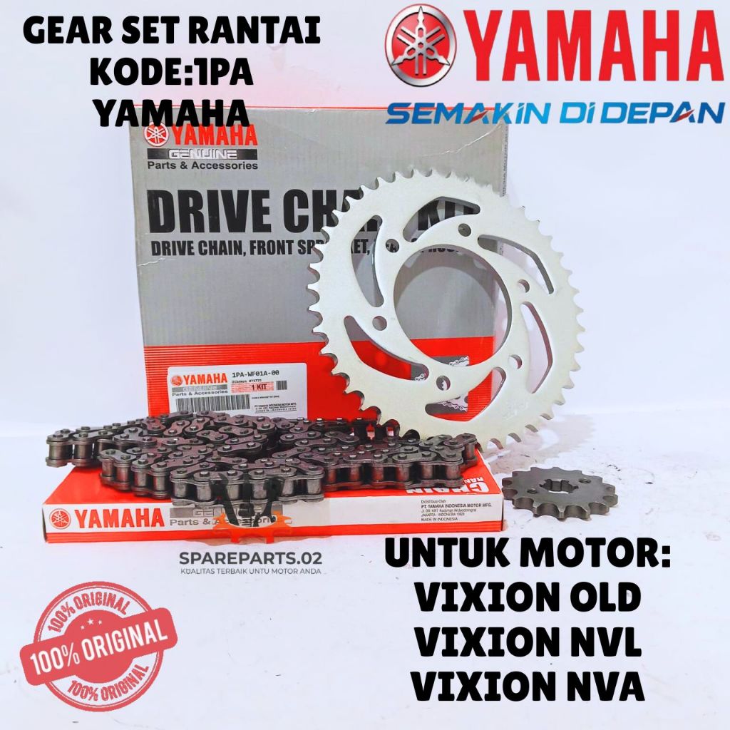 GEAR SET RANTAI ORIGINAL YAMAHA KODE 1PA, GEAR SET RANTAI VIXION OLD, VIXION NVL, VIXION NVA