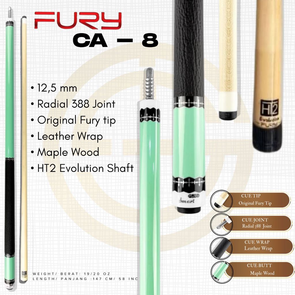 Fury CA-8  HT2 Evolution Maple  Shaft New - Stick Billiard Play