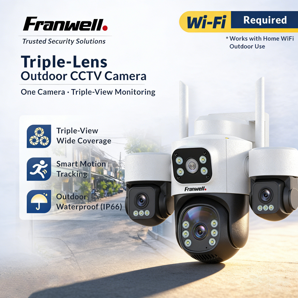 Franwell V380 Pro H30 CCTV Outdoor Wifi 8MP Kamera 3 Lensa Jarak Jauh Waterproof Pantau Lewat HP