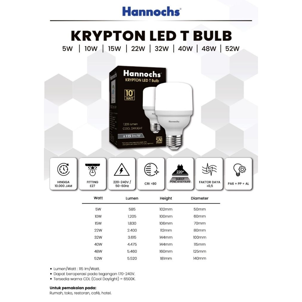 Hannochs Lampu LED Krypton T Bulb Bohlam Hannochs Baru 2026