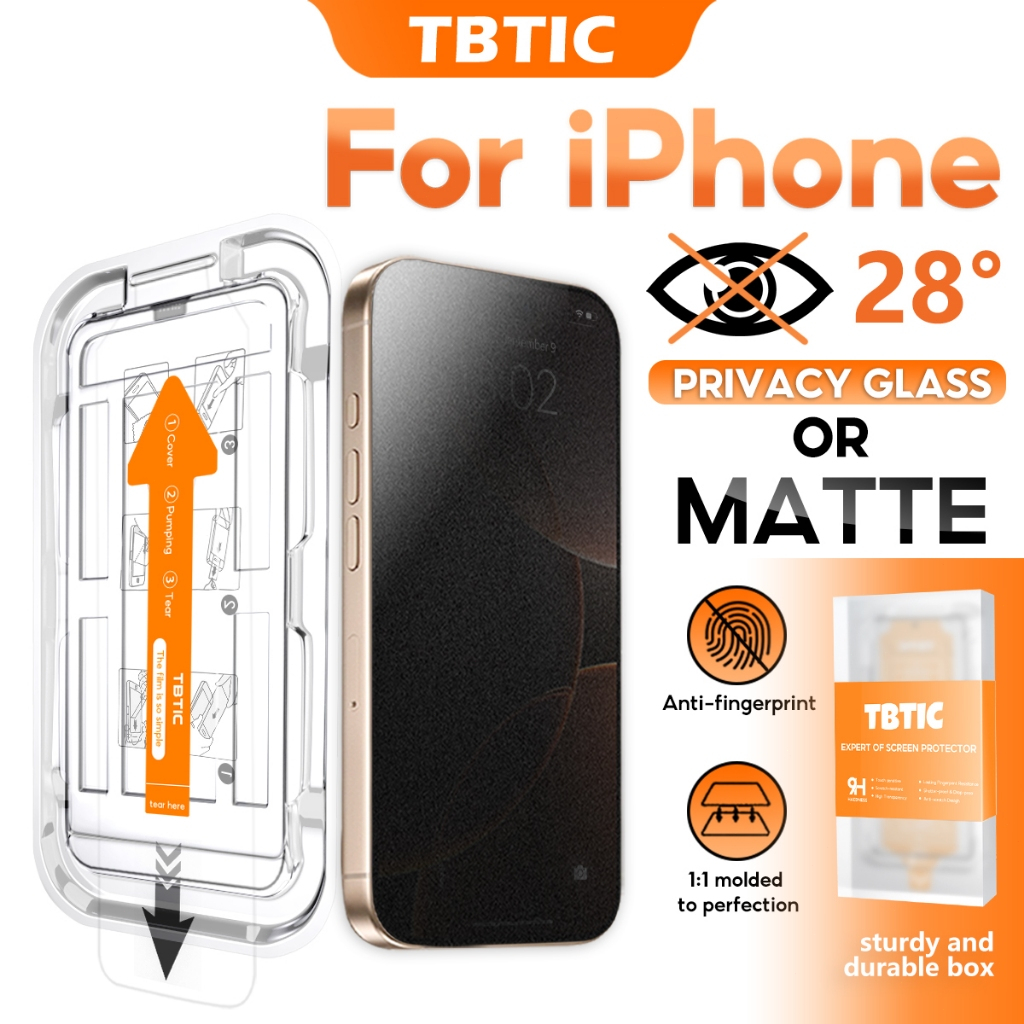 TBTIC Privasi Kaca Tempered Matte Untuk iphone 17E/16E/16 ProMax/15 Pro/14/13 Plus/12/11/XR/X/Xs Ant