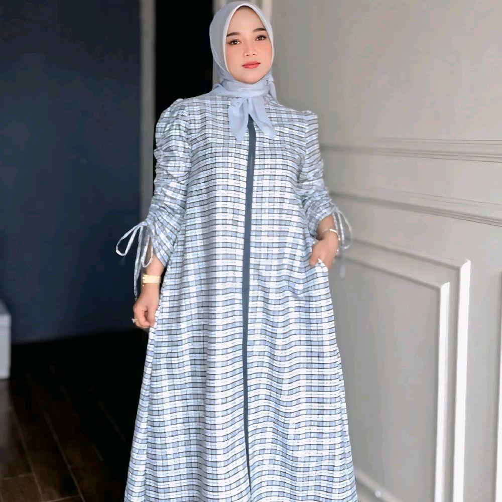 Lyana dres motif kotak kecil katun madinah dress wanita modern
