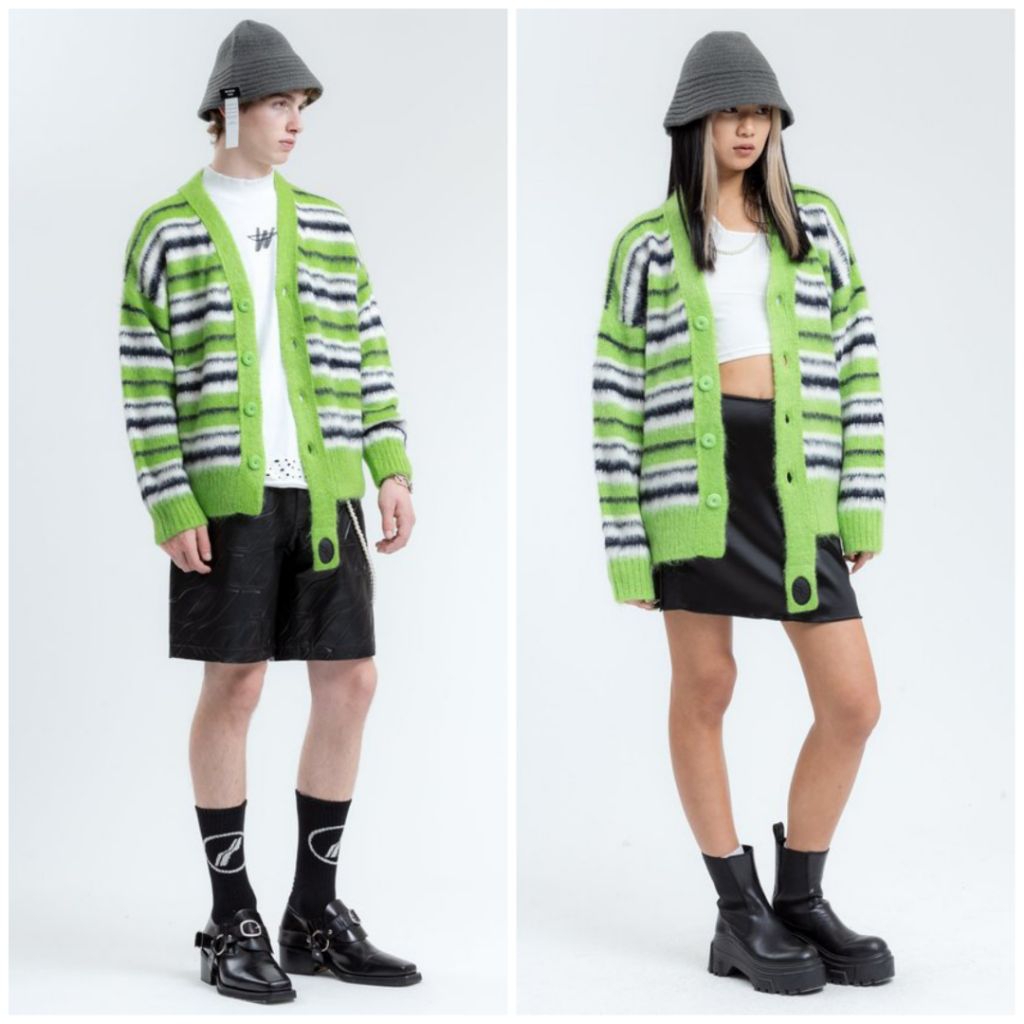 Welldone Mohair Stripe Knit Cardigan Green