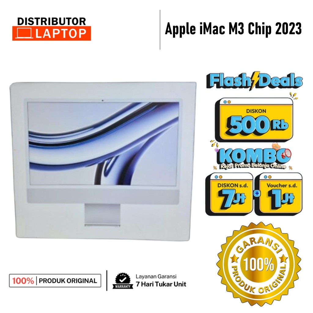 Apple iMac M3 2023 MQRJ3 - Silver (24"/8coreCPU/10coreGPU/8GB/256GB) - PC AIO DESKTOP GARANSI RESMI