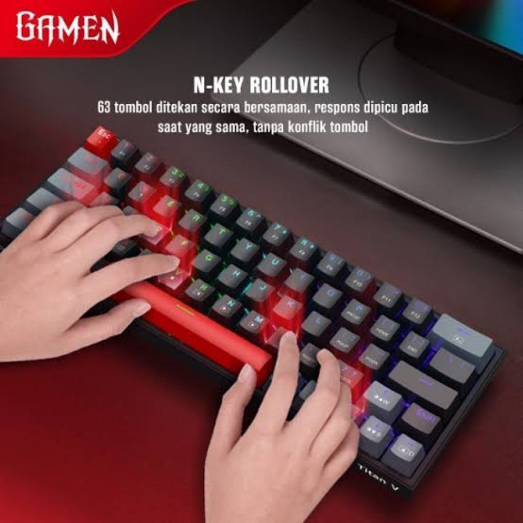 Gamen Titan 8 Mechanical Keyboard 104/87 Key Hot-Swappable RGB Switch PBT Keycaps Wired USB Gaming Keyboard Hitam