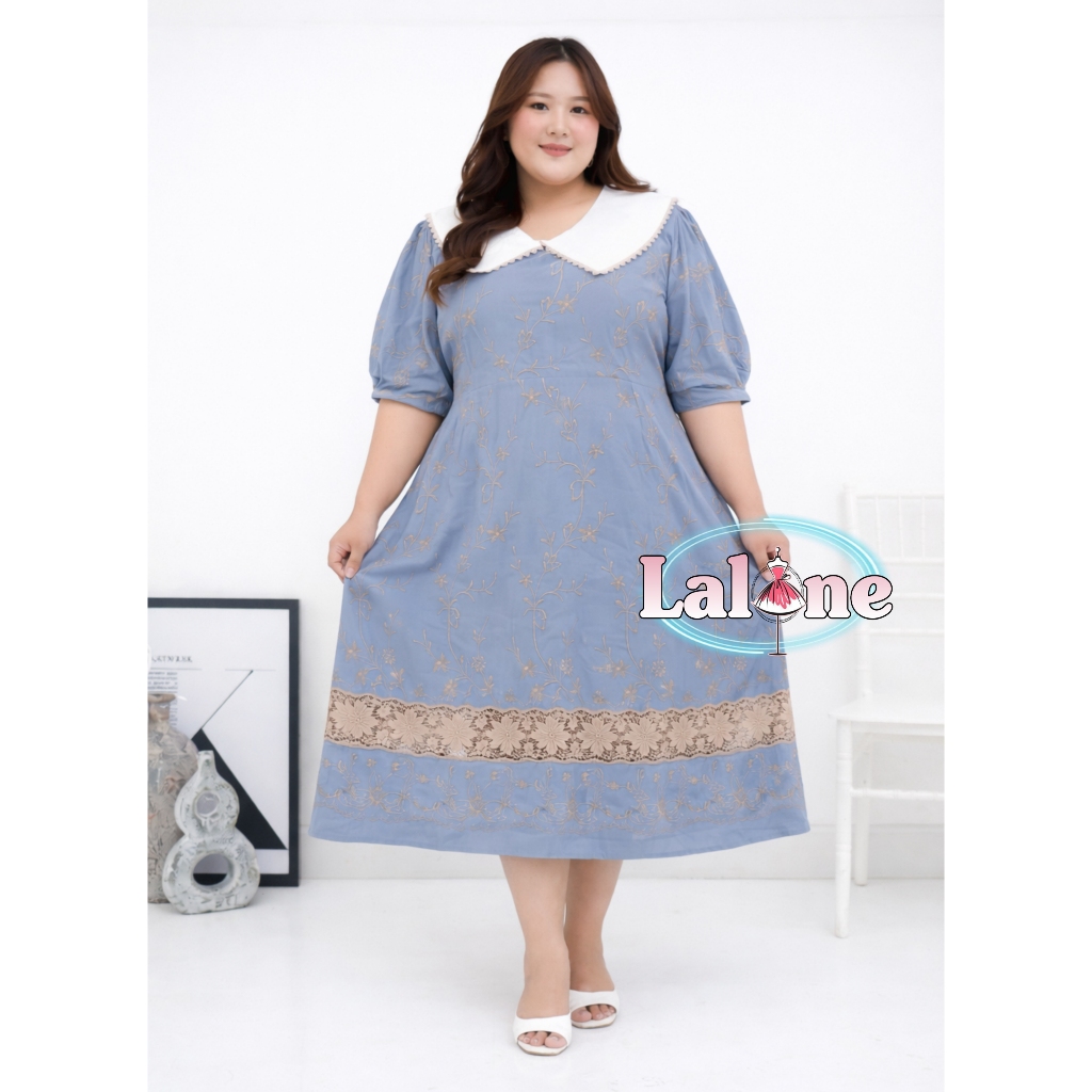 Baju Jumbo Dress Wanita Kekinian Bigsize Ld 130 Dress Jumbo Pesta Korean Style Bordir Casual Aifa