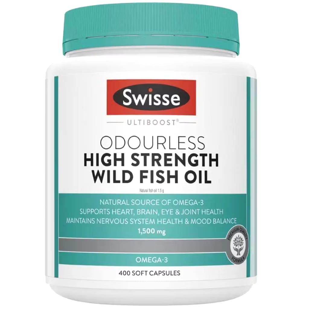 Swisse Ultiboost Odourless High Strength Wild Fish Oil 1500 mg 400 capsules caps 1500mg
