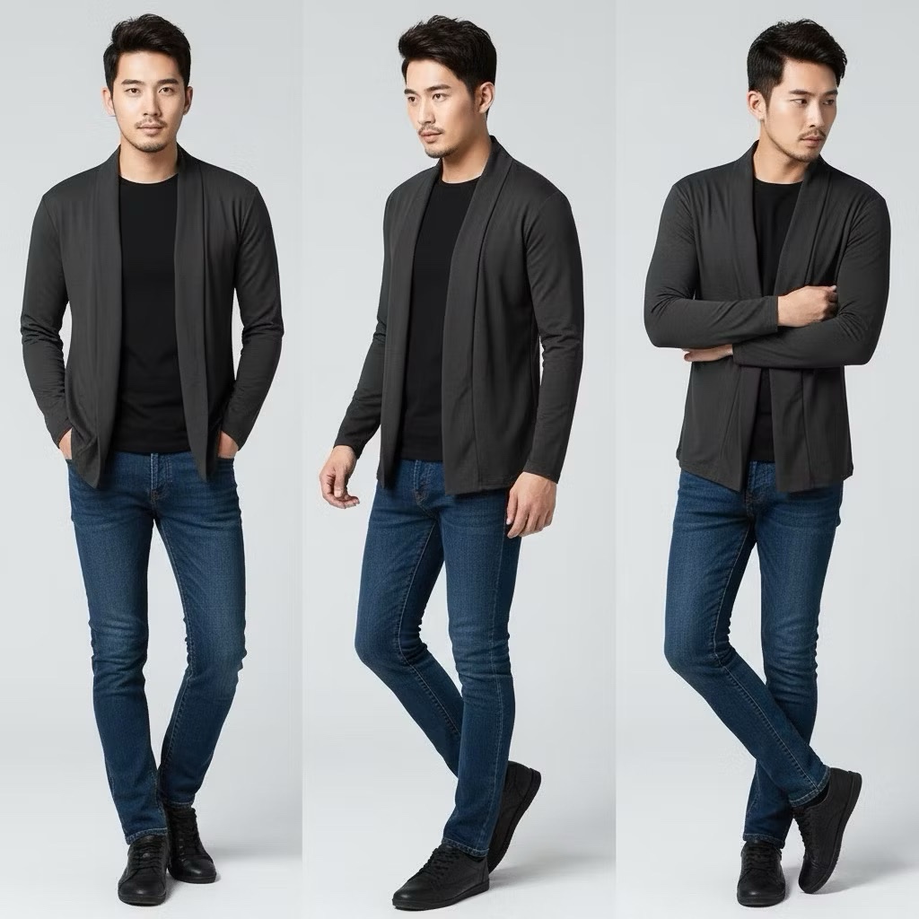 Kaos Blazer Pria Lengan Panjang Kaos Cardigan Pria Korea