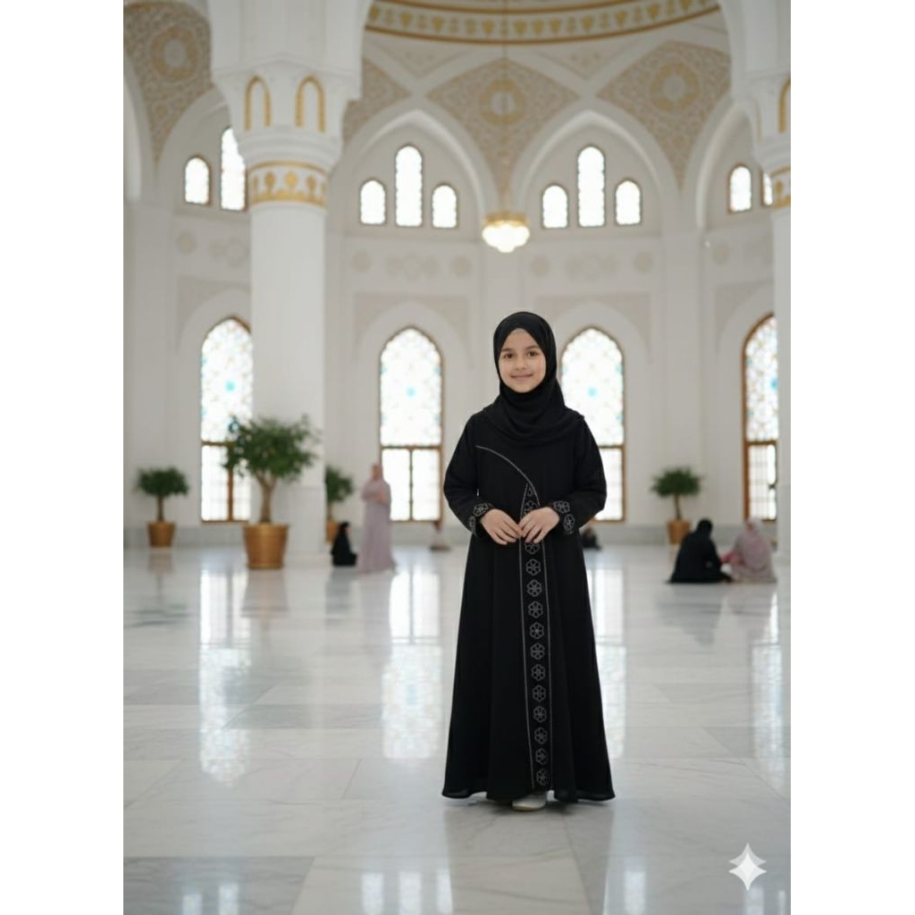 Abaya Turkey anak hitam remaja/ Gamis Arabian mewah elegan/ Baju muslim anak tanggung perempuan terb