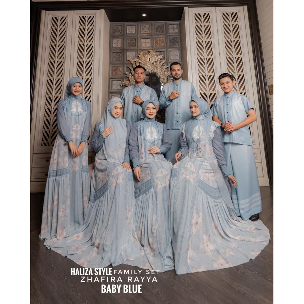 Haliza syari/ Zhifara set family/ Baby blue/ Dress set scarve/ sarimbid/ Couple family