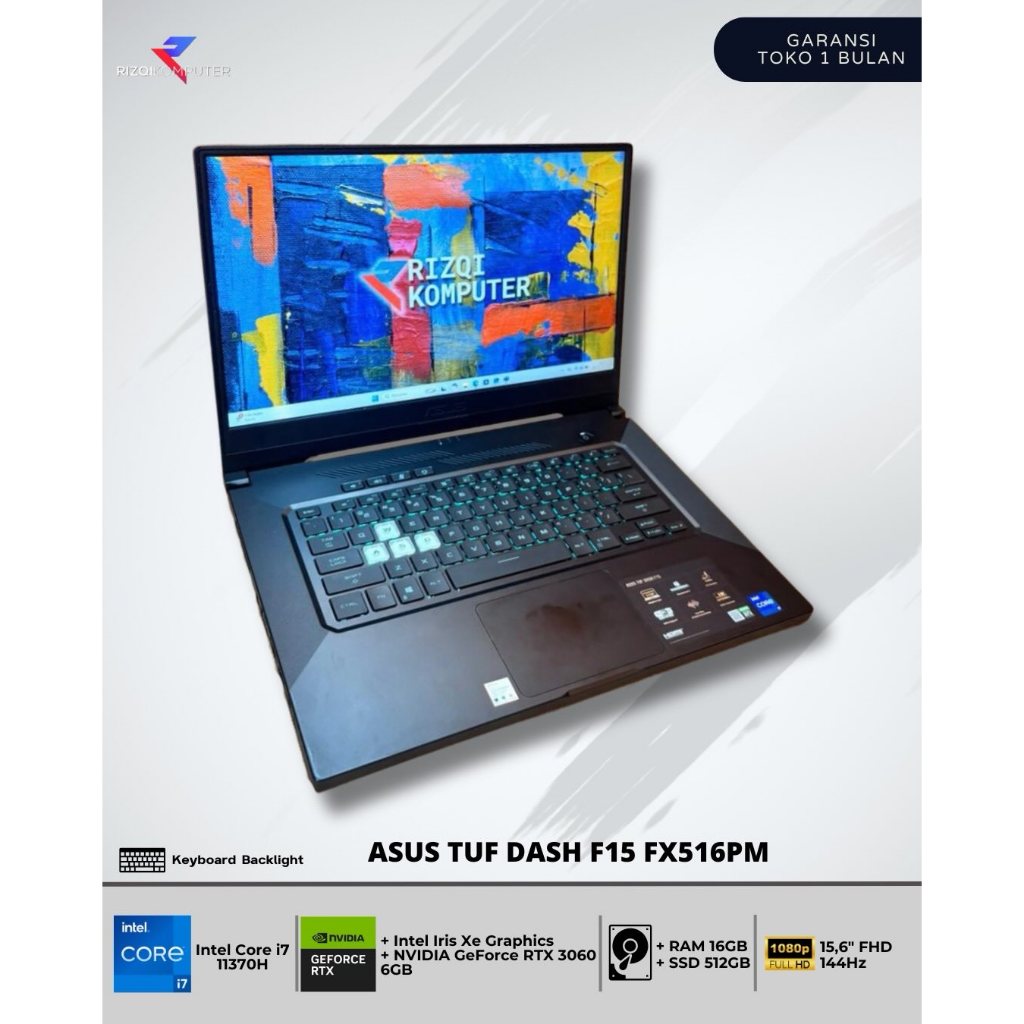 ASUS TUF DASH F15 FX516PM Intel Core i7-11370H Ram 16GB SSD 512GB mlg