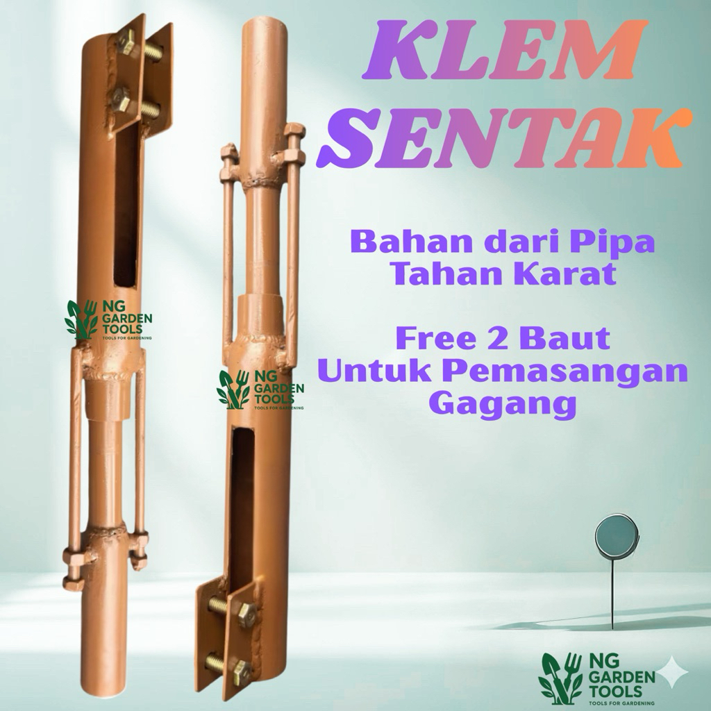 NG Klem Sentak Alat Kebun | Bahan Pipa Besi Tebal Anti Karat | Panjang 40cm | Free 2 Baut Pemasangan