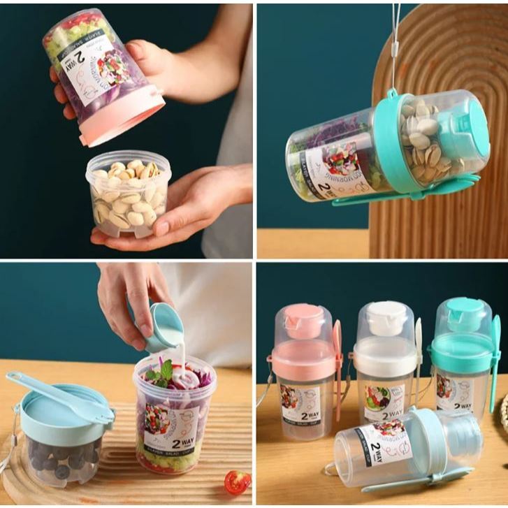 MH - SALAD CUP 2 WAY - TEMPAT SALAD BUAH - TEMPAT SALAD SAYUR - SALAD BOWL - TEMPAT BEKAL BUAH 2 LAYER