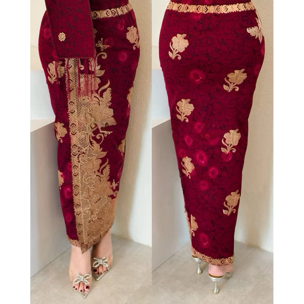 Kamen jadi bordir strait motif jumputan set selendang