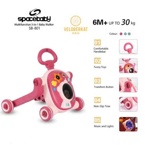 SPACE BABY SB-801 BABY WALKER // 3 IN 1 PUSH WALKER // (WALKER, SCOOTER & PUSH BIKE) TERMURAH