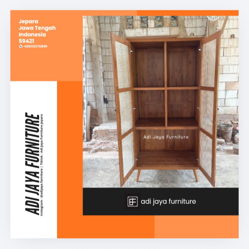 lemari pakaian kayu jati minimalis kombinasi rotan almari pakaian kayu jati lemari baju jati minimal