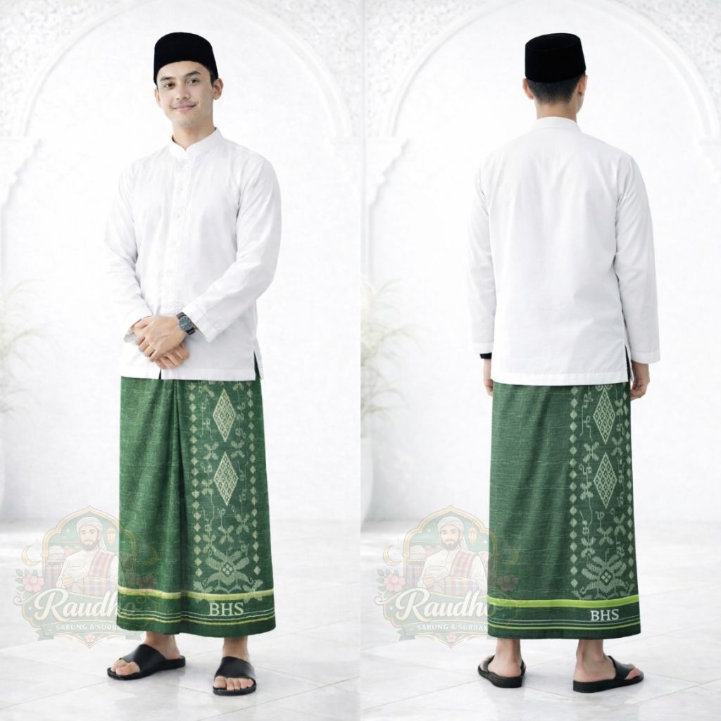 [ ready stock ] Sarung BHS Cosmo Original Katun Sutra Premium Muslim Sutra Cotton Green dewasa sunan