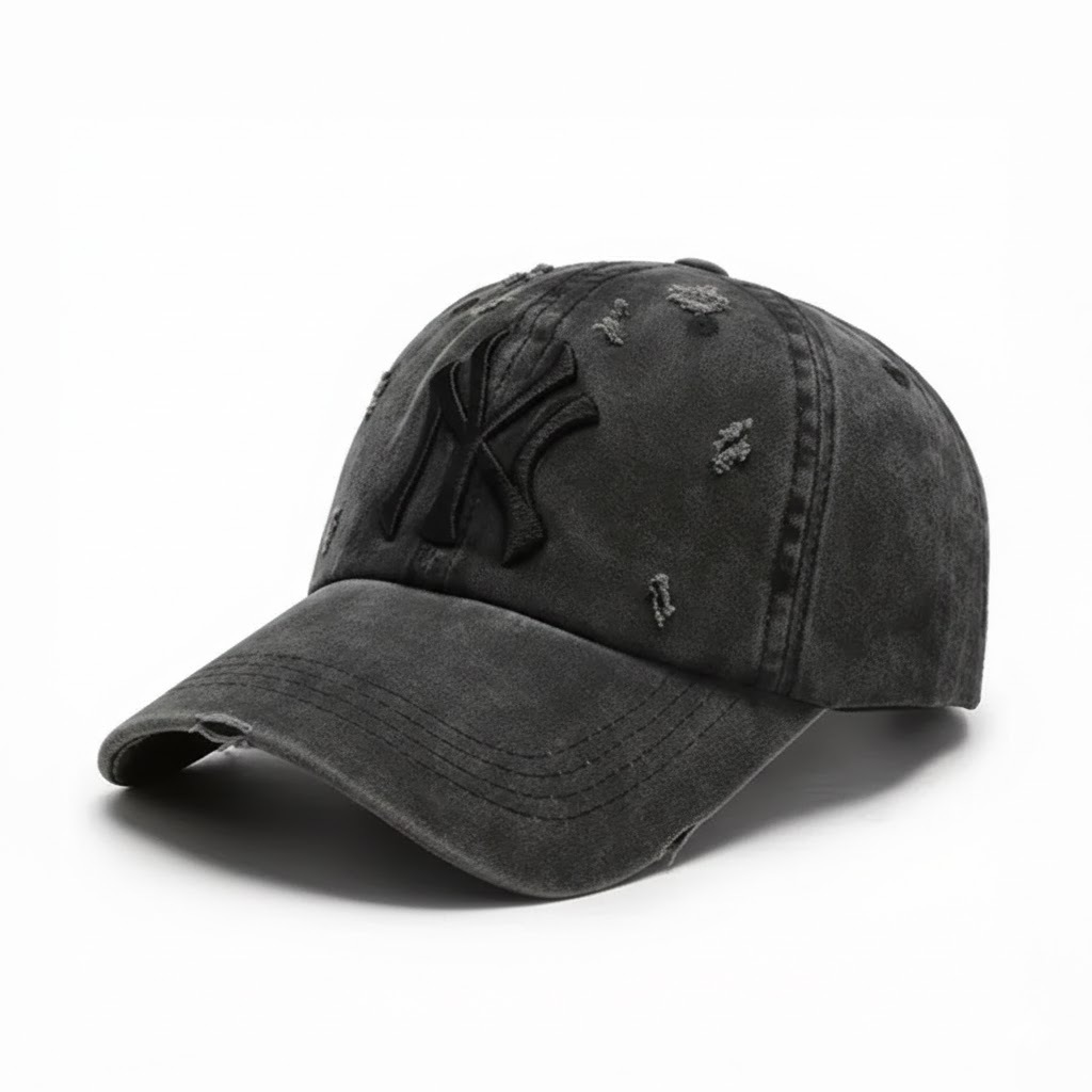 Topi NY Washed Denim - Topi Baseball NY Full Black Model Sobek Style Fashion Unisex