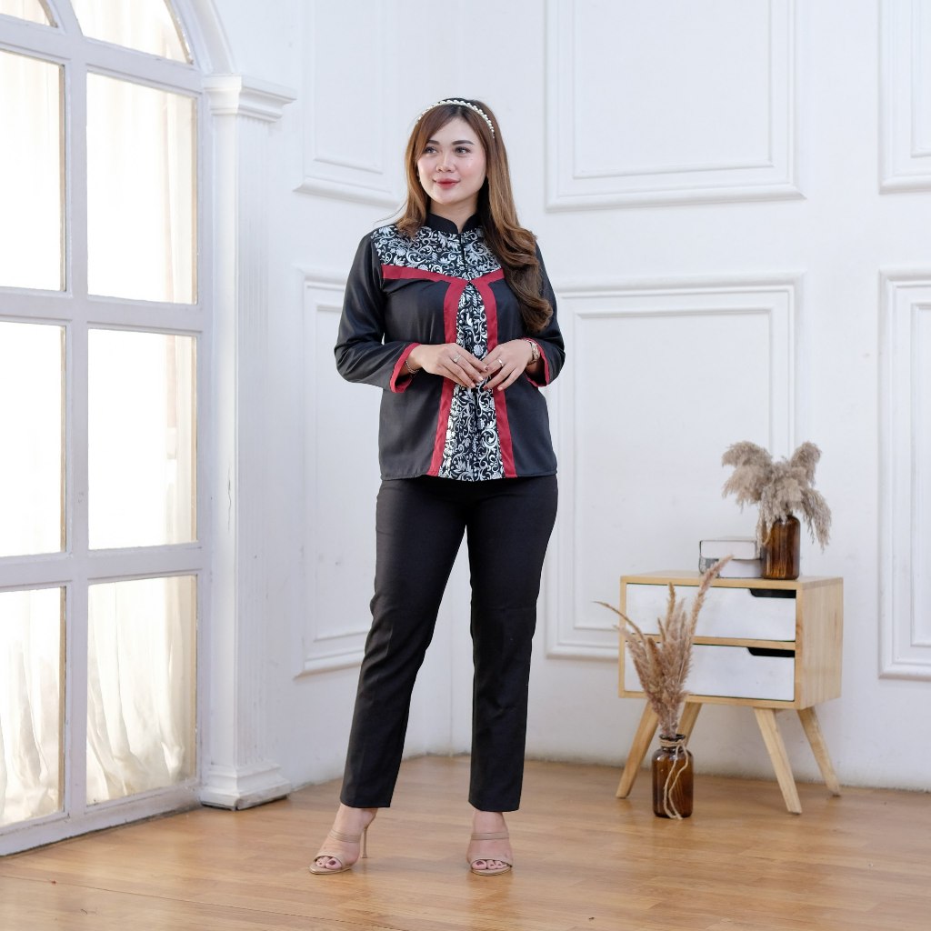 Atasan Batik Wanita Blouse Kantor Trendy Elegan/ Blouse Batik Wanita Lengan Panjang Modern Elegan