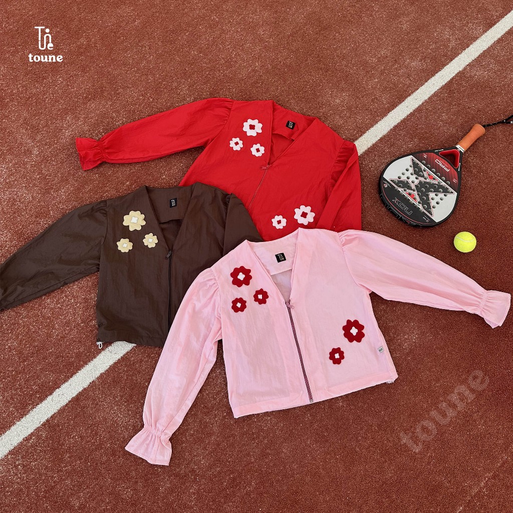 Toune - Gracie Jacket Boxy Wanita Waterrepellent Sport Jaket Parasut Wanita Motif Bunga Crop