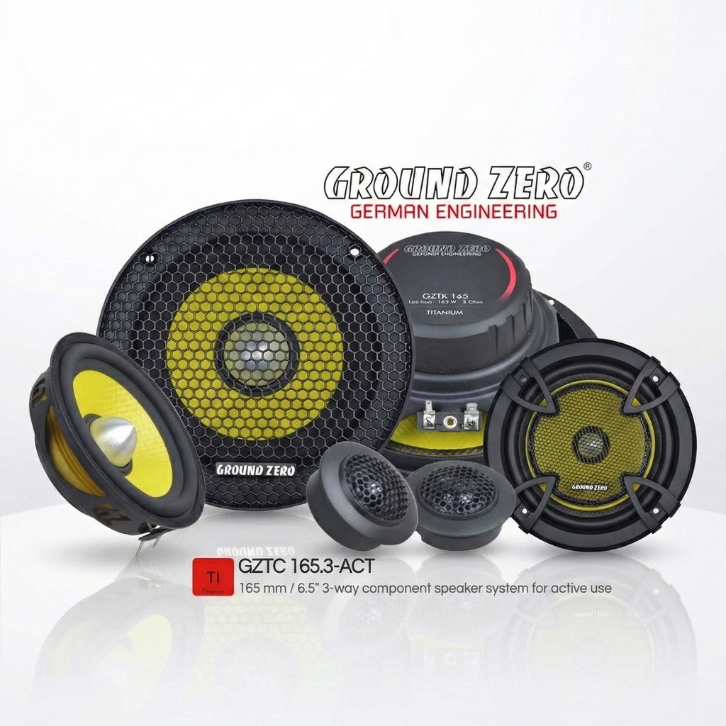 Ground Zero GZTC 165.3-ACT Titanium Series 3-Way 6.5 inch Active Component Split Speaker Kit
