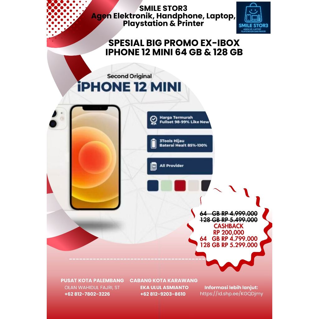 Second Original 100% Like New EX-IBOX Iphone 12 Mini 64 GB &128 GB