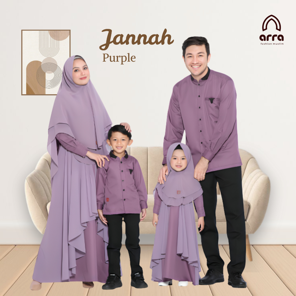 ARRA - Baju Sarimbit Couple Keluarga Muslim Gamis Koko Ayah Ibu Anak Toyobo Ungu Ukuran XXL 3XL 4XL