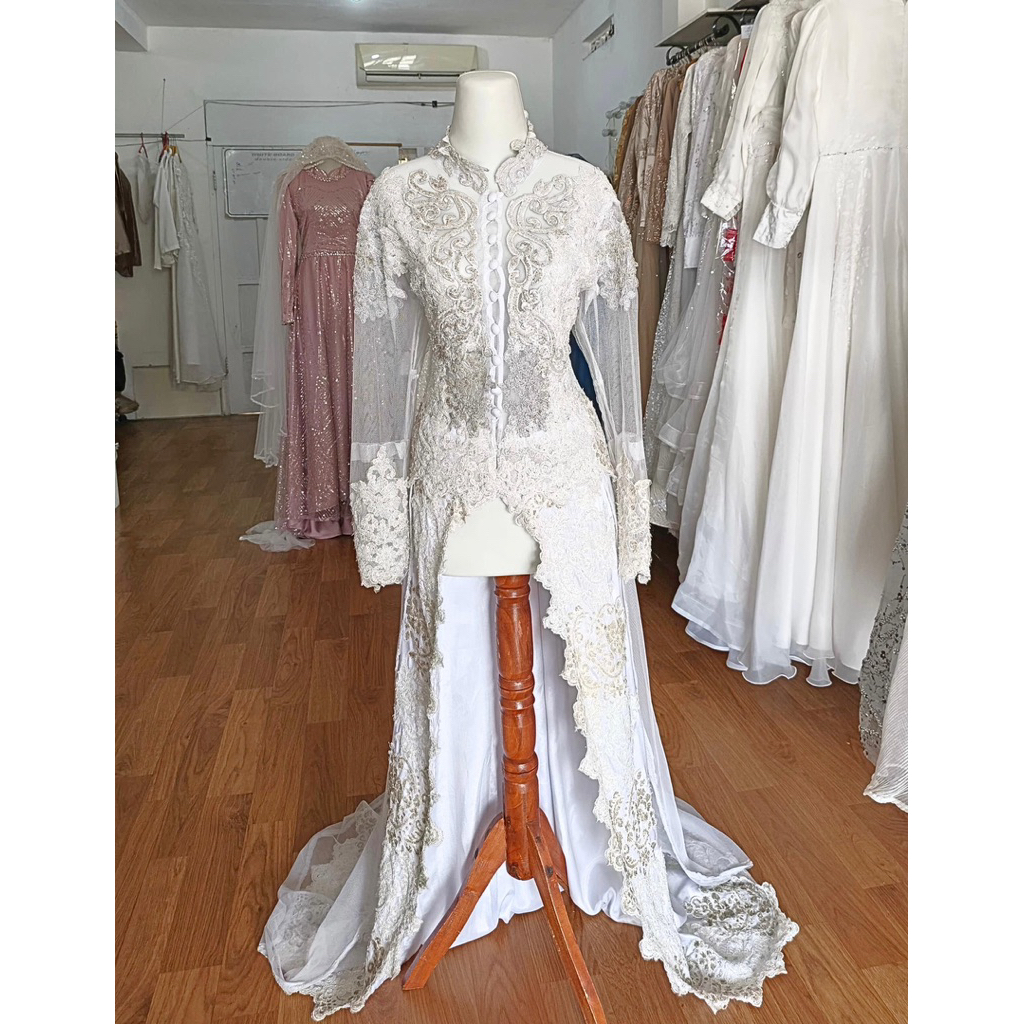 KEBAYA SANGHAI PUTIH GAUN PENGANTIN NIKAH MEWAH KEBAYA MODERN GAUN PERNIKAHAN FULL PAYET