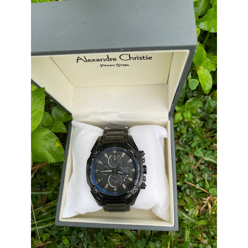 Jam Tangan Pria Alexandre Christie / AC 6225 MC Original Chronograph Rantai Krepyak Hitam Cowok