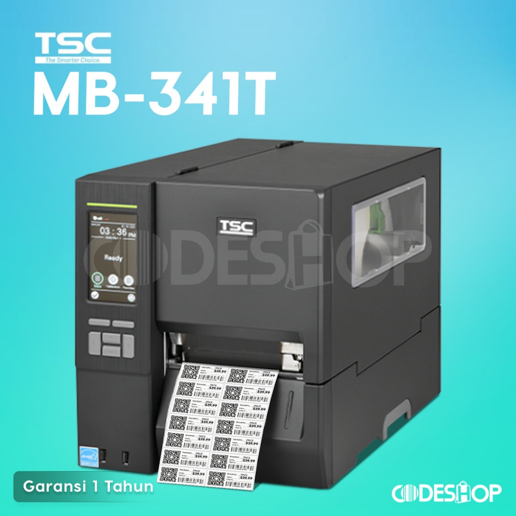 TSC MH341T Industrial Printer Barcode Cetak Stiker Label Gulungan Besar 300dpi USB Serial LAN MH341
