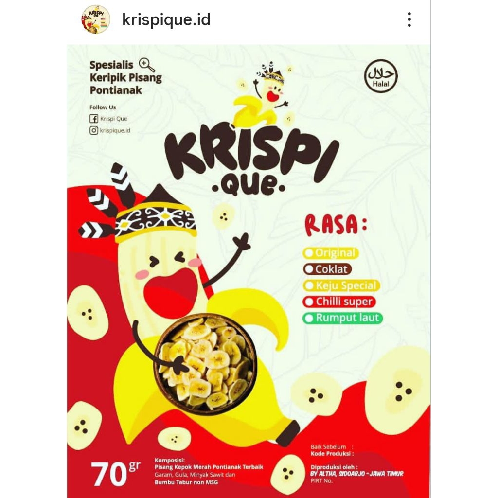 Keripik Pisang Kepok pontianak Krispi Que