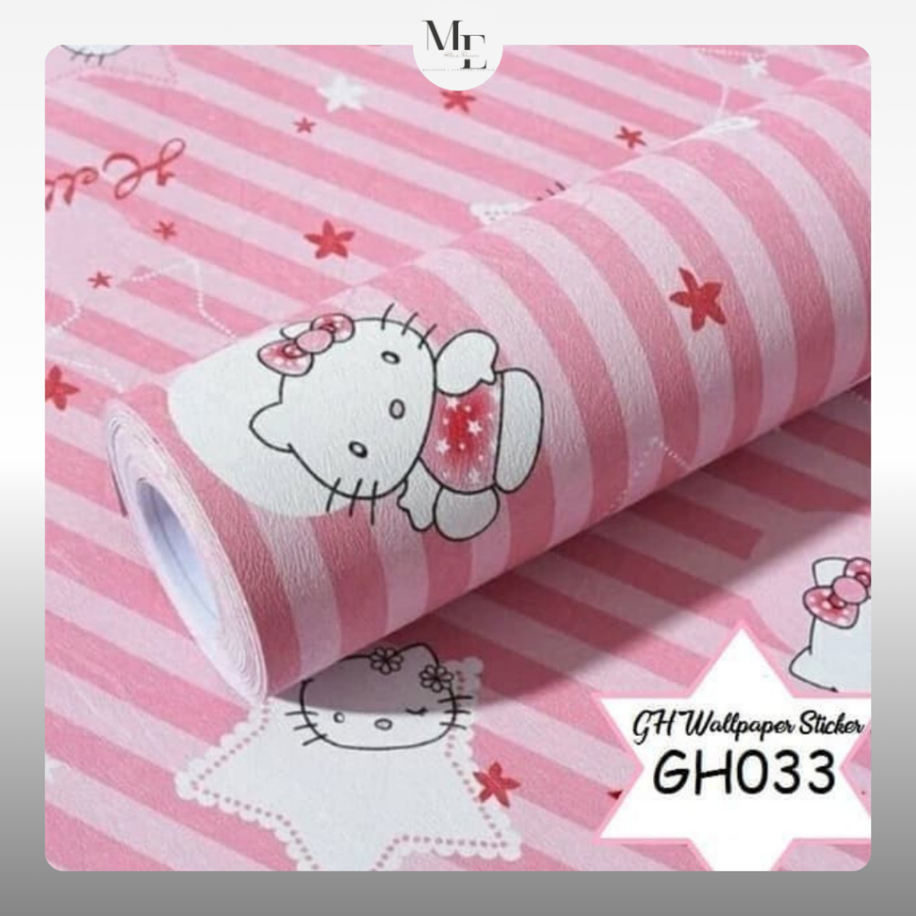 Wallpaper Stiker Dinding Wallsticker Dinding Motif Anak Hello Kitty Pink Merah Muda GH 033 Dekorasi 