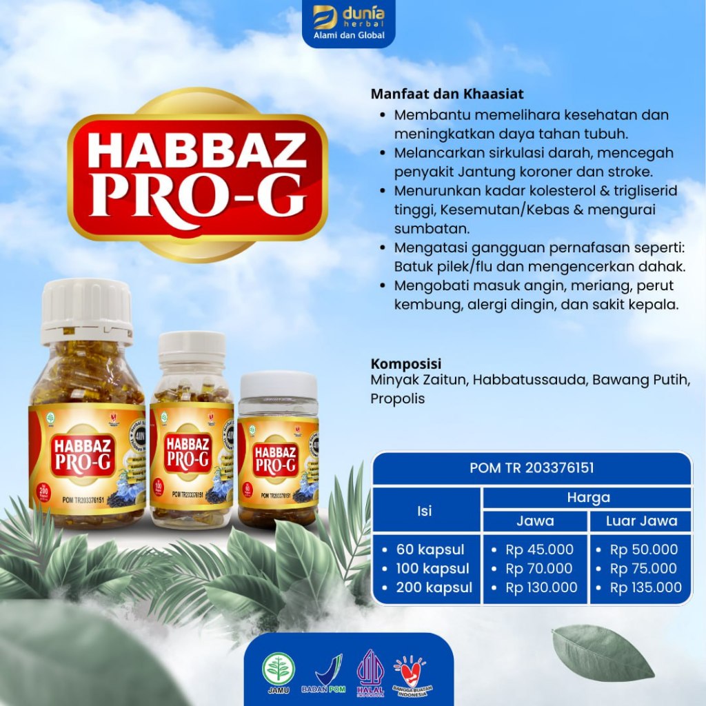 Habbaz Pro G Habbatussauda Extra Propolis Trigona 4in1 Habbatussauda, Propolis, Zaitun, Bawang Putih