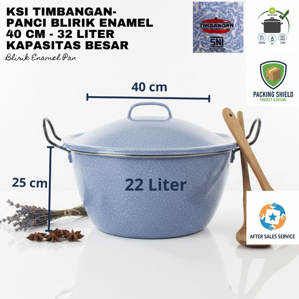Ksi Timbangan - Panci Blirik Enamel 40cm 22 Liter - Kapasitas Besar Anti Karat - Panci Masak Hajatan