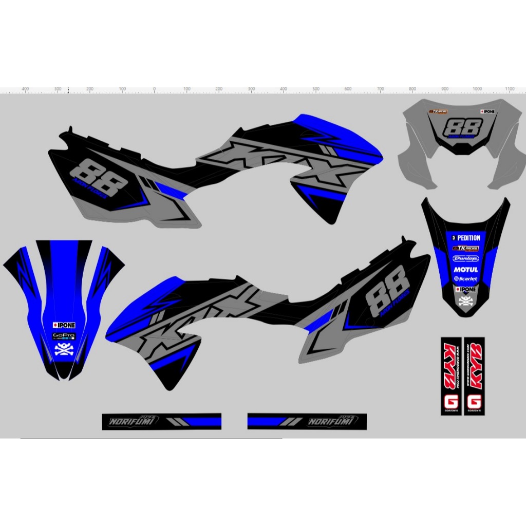 decal stiker klx bf full body warna biru hitam gold