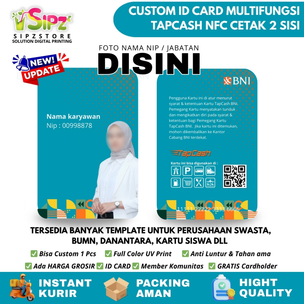 ID Card Custom TAPCASH NFC BNI Cetak 2 SISI Full Color / PRINT UV / Banyak template baru