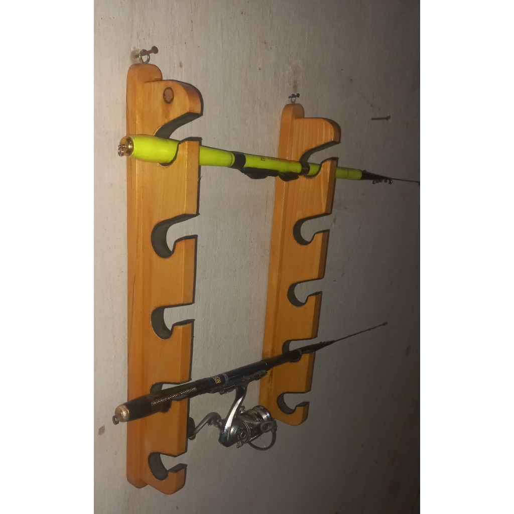 rak joran tegek pancing kayu jati belanda