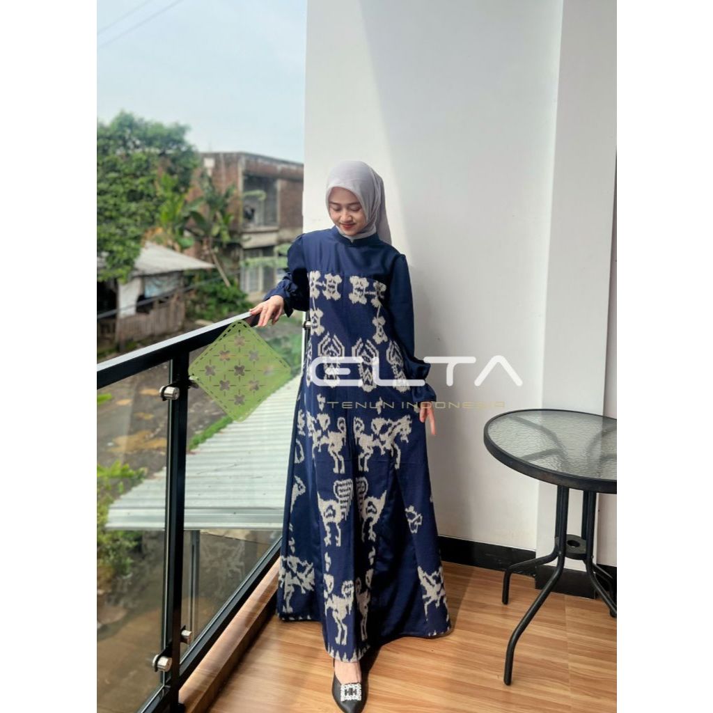 ELTA TENUN Gamis Tenun Etnik Wanita Modern Premium | Dress Tenun Nusantara Muslimah Elegan