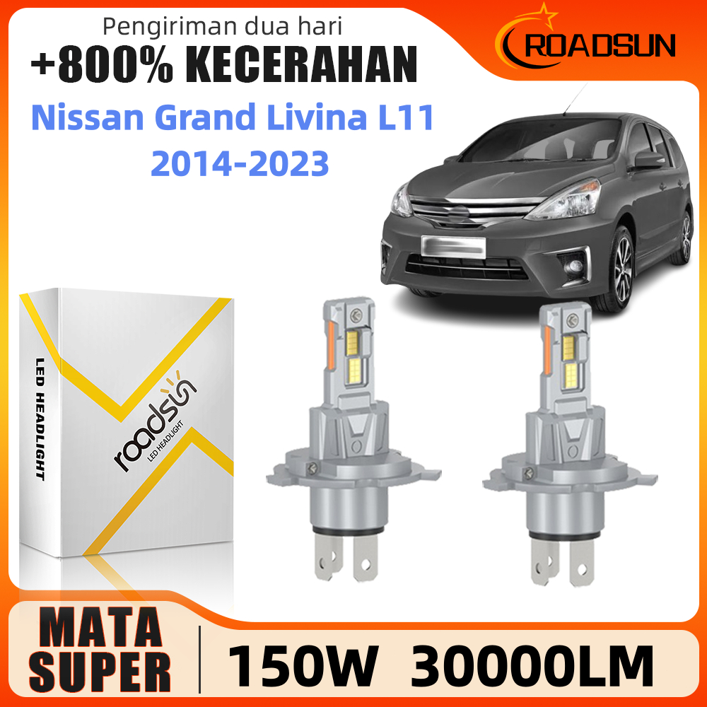 Roadsun 2Pcs Led Lampu Depan Mobil Bohlam 150W 30000LM 6000K Untuk Nissan Grand Livina L11 2014-2023
