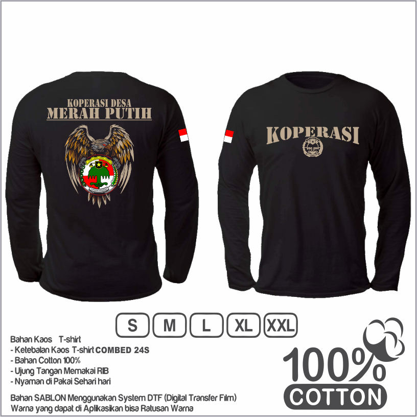 Kaos Lengan Panjang Kopdes Merah Putih Gratis Nama Dada / Baju KOPERASI DESA