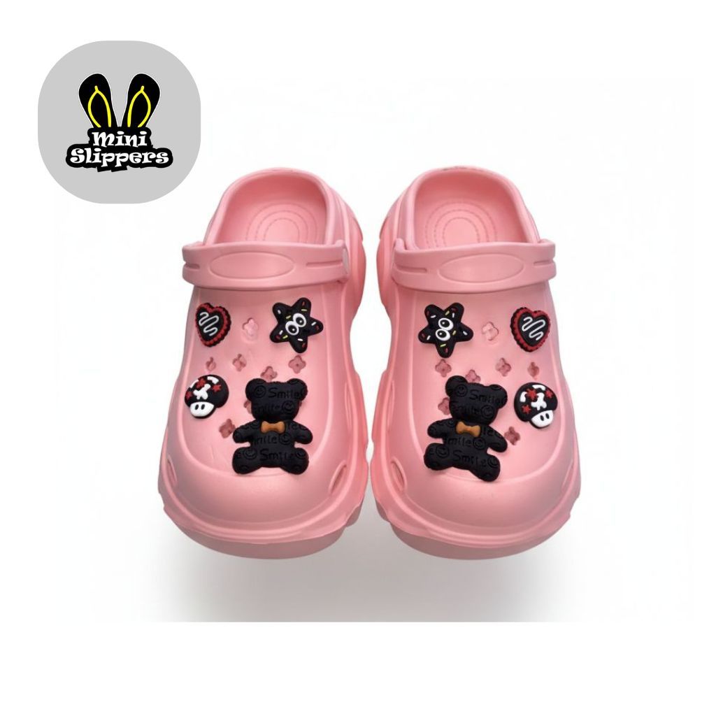 MS Sandal Wanita PCU Karet Jibbitz Cony Brown Import 36-40 Pink Hitam Ungu