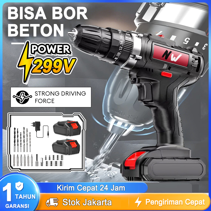 Bor Tangan Listrik Cordless 399V - Impact Drill & Bor Baterai, Daya Kuat untuk Beton, Besi, dan Kayu