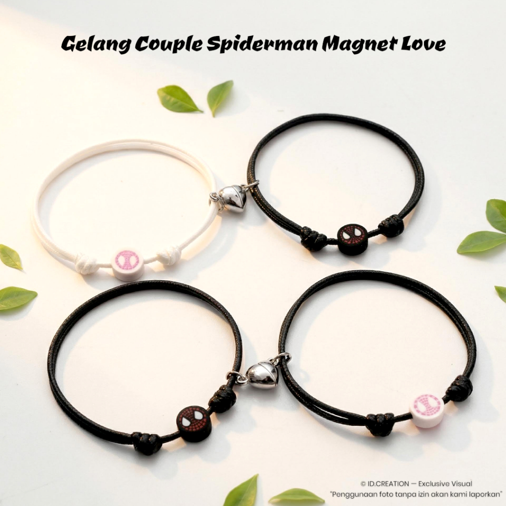 Gelang Couple Spiderman Miles Gwen - Tali Korea 1.5mm Magnet Love Adjustable (2 Pcs)