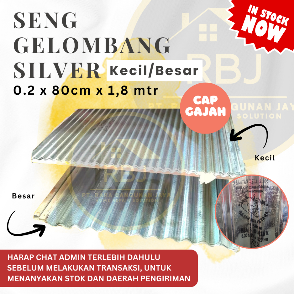ATAP/ GENTENG / SENG GELOMBANG KECIL DAN BESAR CAP GAJAH (SILVER)