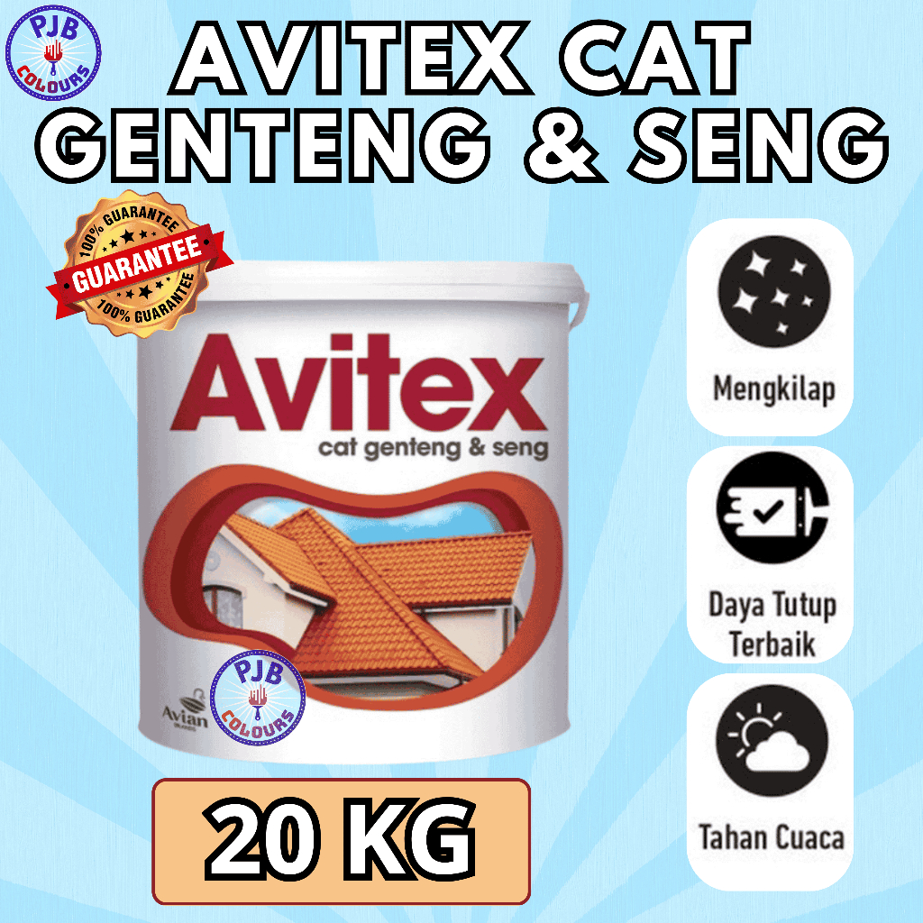 AVITEX CAT GENTENG & SENG PREMIUM HASIL MENGKILAP TAHAN CUACA EKSTREM / KEMASAN 20 KG (PAIL)
