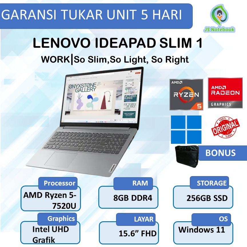 LENOVO IDEAPAD SLIM 1 15 RYZEN 5 7520 8GB 256GB W11 15.6FHD